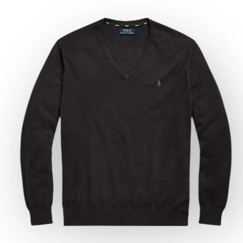 Polo Ralph Lauren Men's‎ V Neck Pima Cotton Sweater Dark Gray Heather Casual